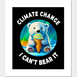 ❄️ Cute Polar Bear Cub on Ice, Licking an Ice Cream Cone Posters and Art